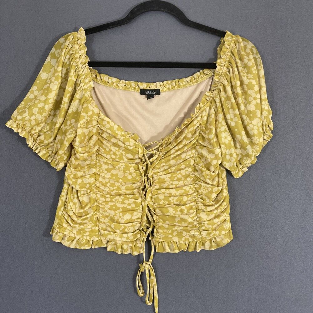 Willow Yellow Crop-top Women's Size XL Ruched Corset Ruffled Floral Retro Fairy